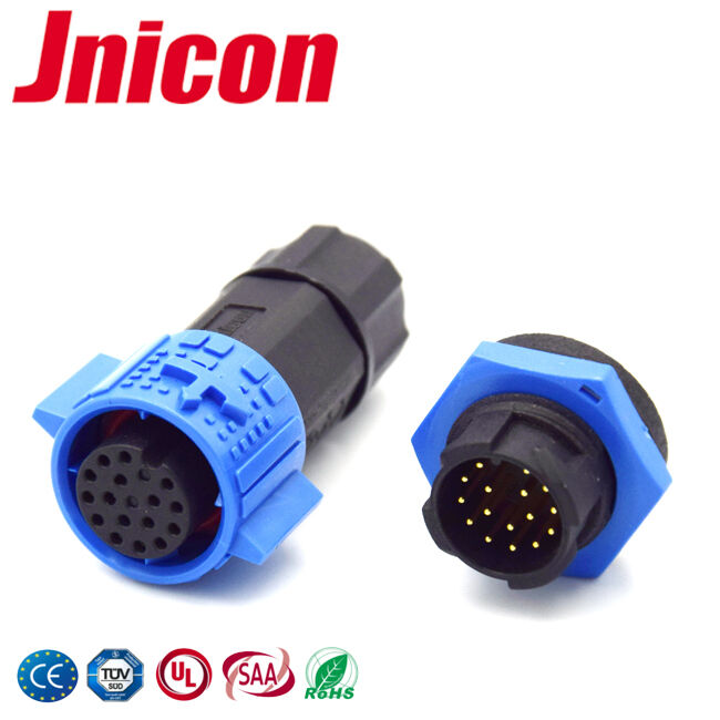Brass Gold-Plated M19 Low Voltage LED Connectors 16 Pin IP67 Panel Mount Connector