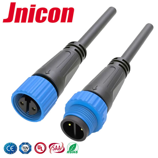M15 2 دبوس 10A موصل كابل مقاوم للماء Overmolded 300V LED موصل قفل برغي الطاقة